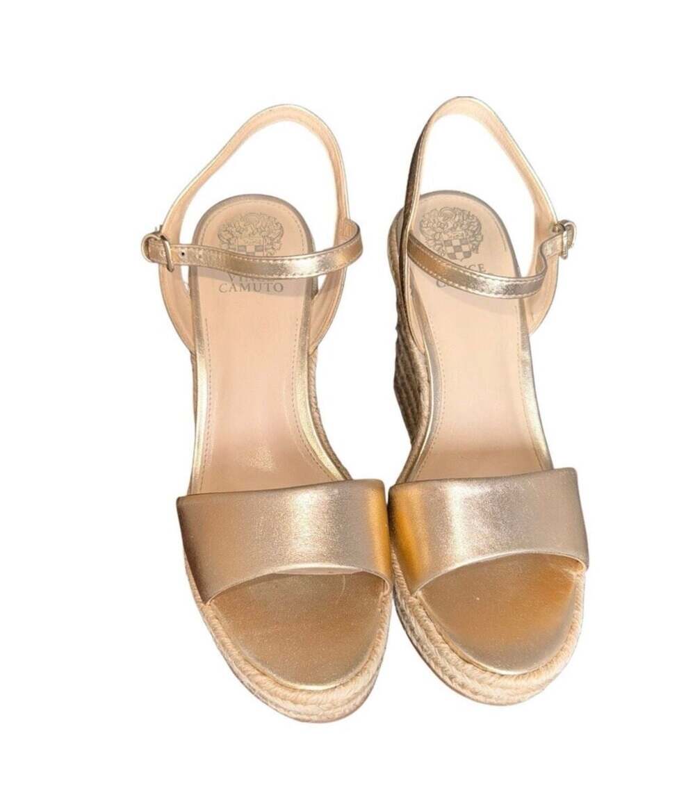 Vince Camuto Gold Metallic Espadrille Wedge Sandals Size 8.5 - Picture 5 of 7